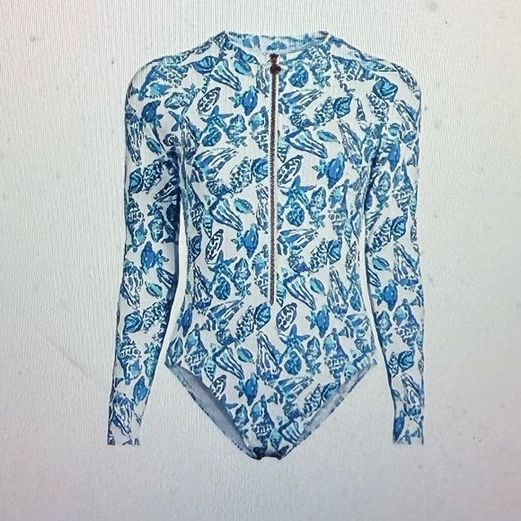 Lilly Pulitzer, NWT, Blue and White Long Sleeve Swimsuit‎ size 6 - Picture 4 of 6